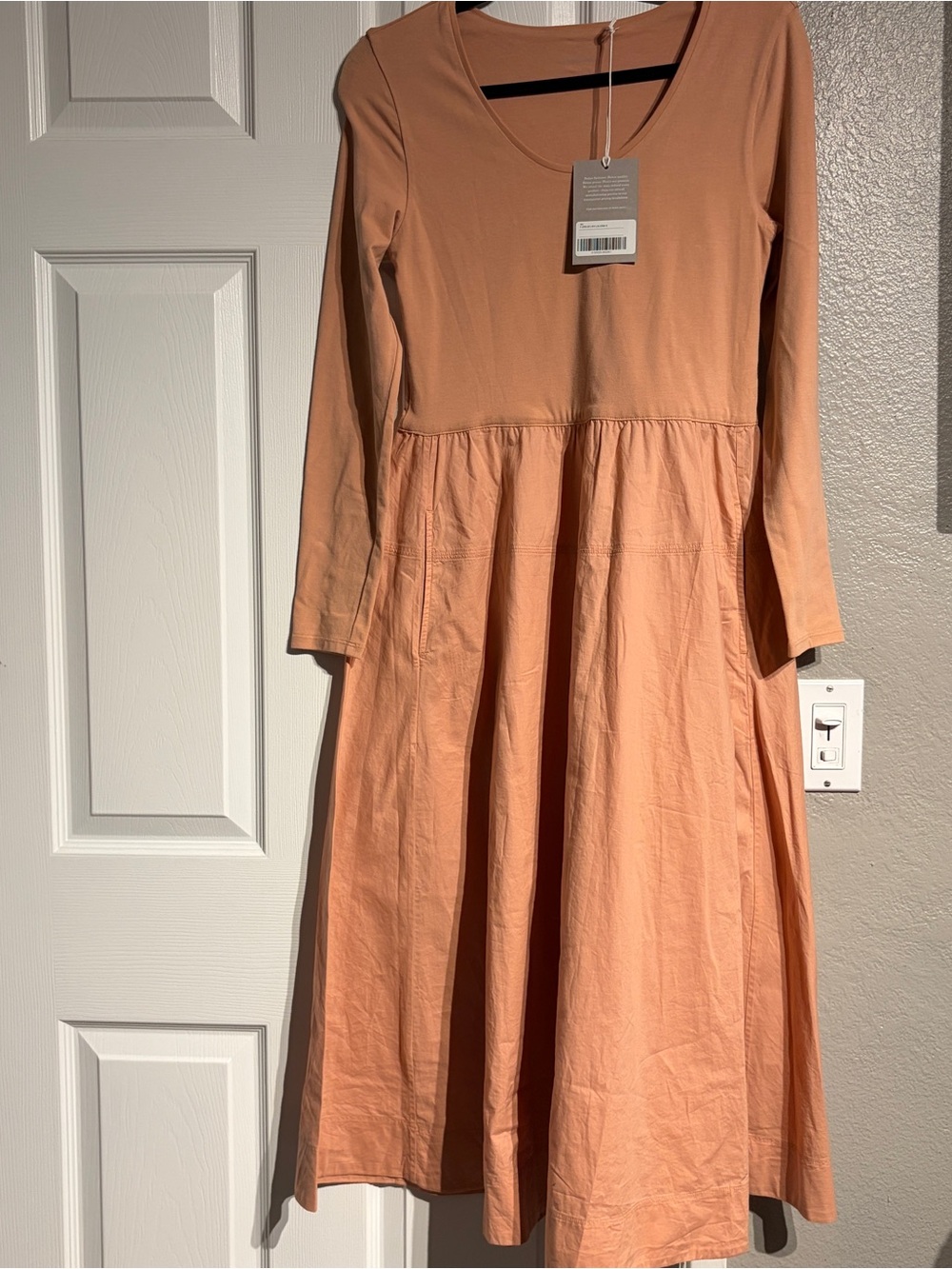 NWT Everlane Cotton Midi Dress Women’s Size Small Apricot long sleeve dress